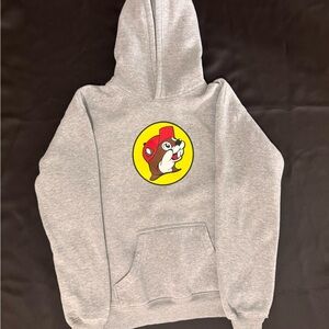 Kids Buc-ees Gray Youth large YL Hooded Sweatshirt w/ Graphic Beaver Logo Mascot
